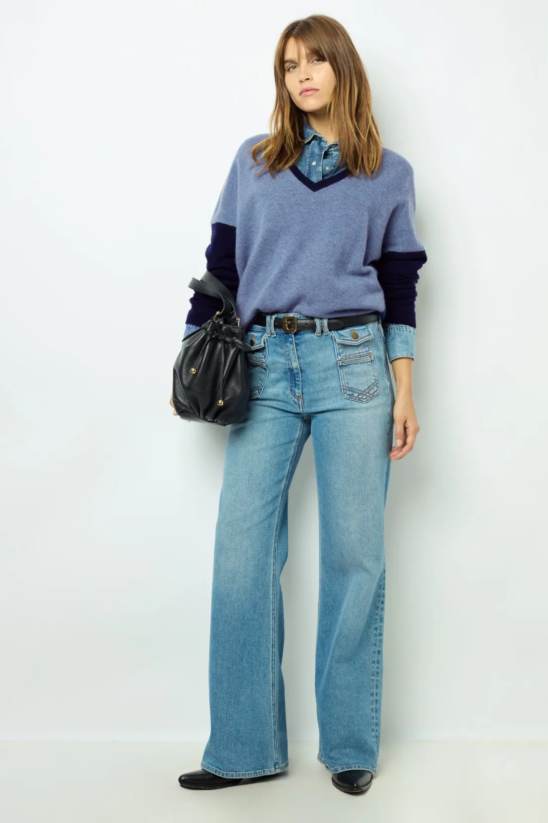 Gerard Darel Color block cashmere V-neck sweater - JALYA | Knitwear