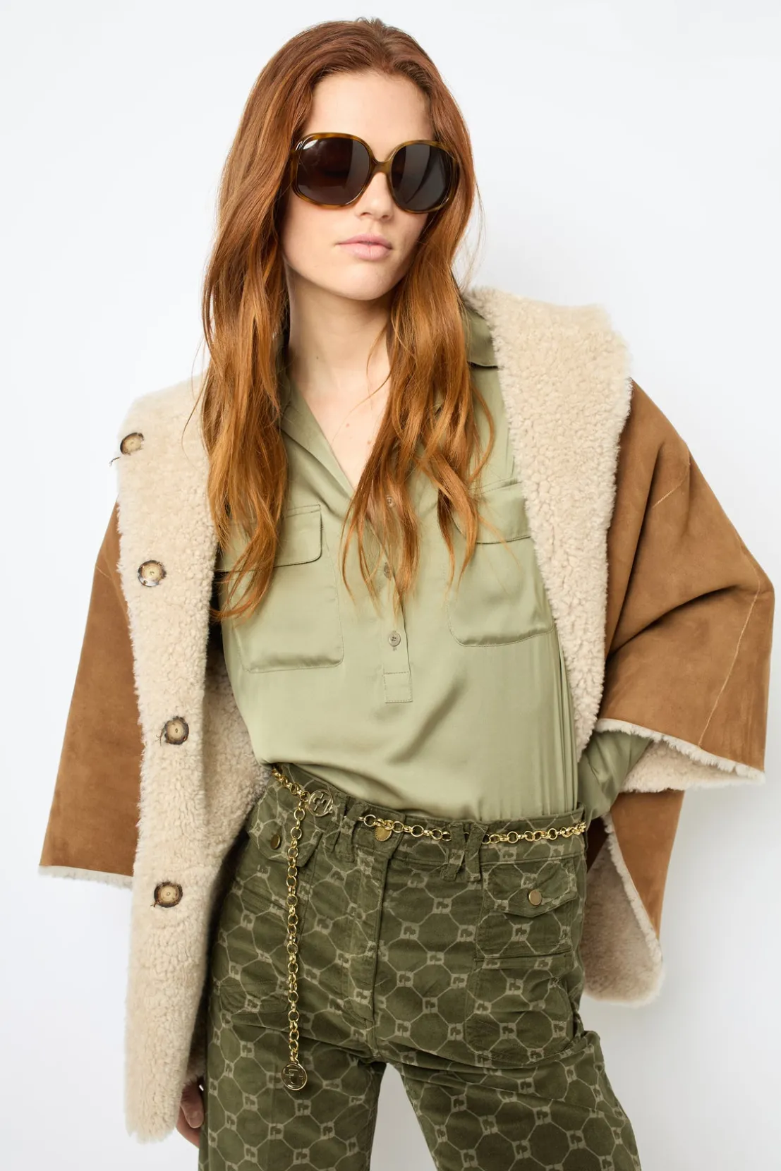 Gerard Darel Shearling cape coat - LORIANE | Leather & Pelts